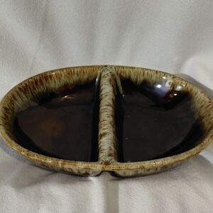 Rustic Brown Ceramic Divided Dish